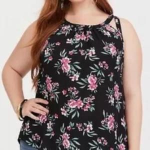 Torrid Black & Pink Floral Georgette Tank Sleeveless Top Size 00